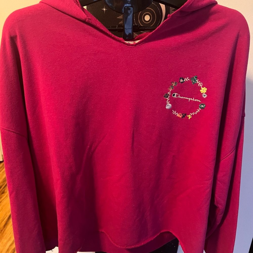Pink Champion brand crop hooded sweatshirt sz xl